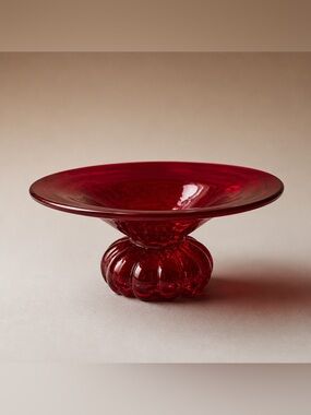 Vintage Red Bubble Glass Pedestal Candy Decorative Dish